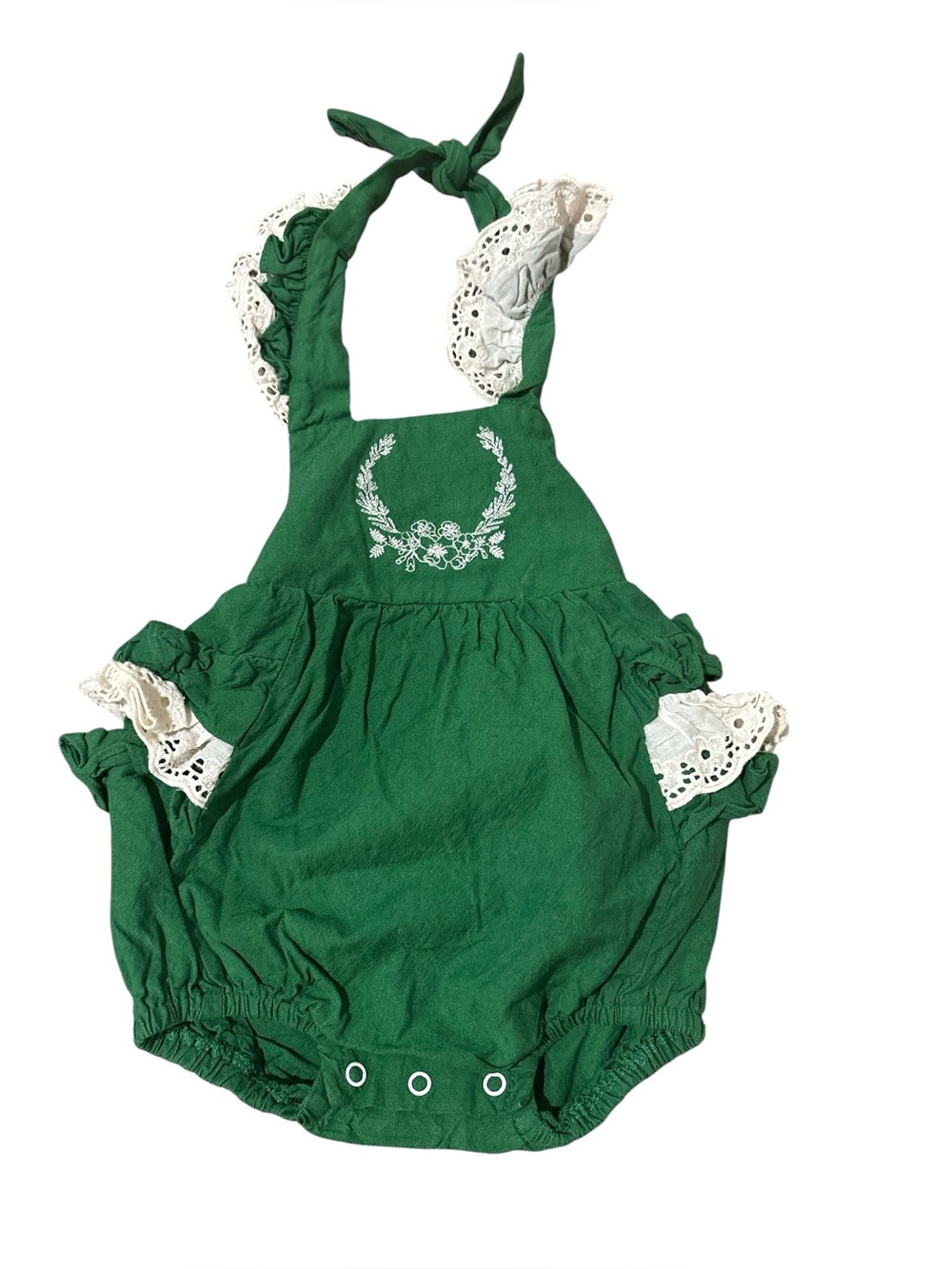 Darling Green Lace-Trim Baby Romper